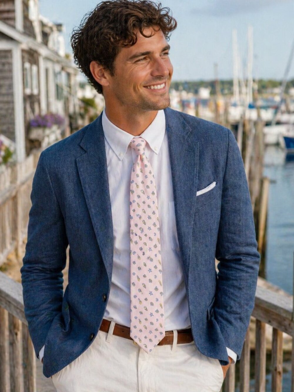 J.McLaughlin Pink Seashell Coastal Silk Tie